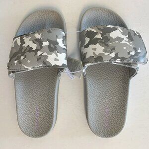 New Old Navy Kid Child Size 1/2 Gray Camo Slip On Sport Slides Pool Sandals Girl